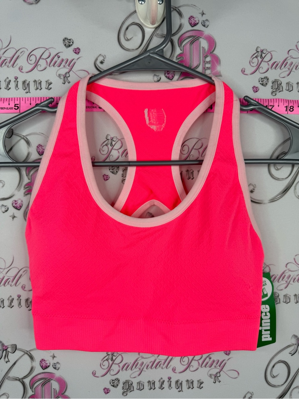 Prince sports bra brand new Neon Pink Racerback Sports Bra with Light Pink Trim